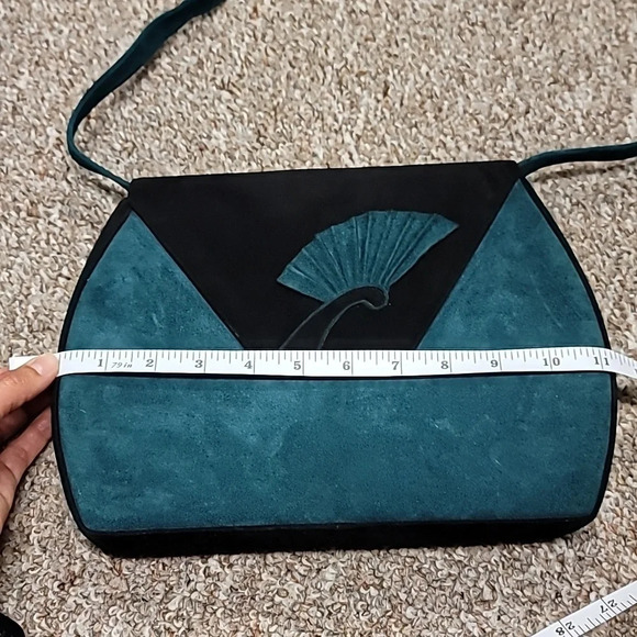 Vintage Bally teal and black suede crossbody flap handbag - Picture 9 of 10
